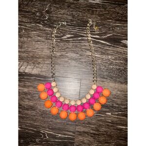 Necklace Statement Tiered Faceted Resin Cabochon Scalloped Chunky orange pink